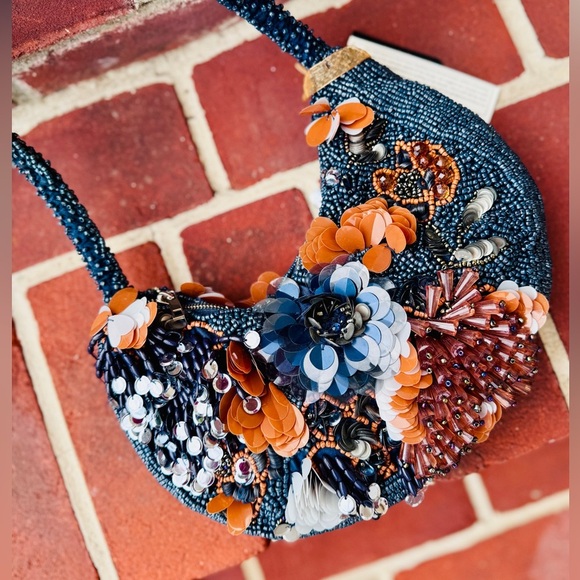 Navy Floral Sequin & Beaded Statement Shoulder Bag – Rare Viral Find ✨ - Picture 8 of 13